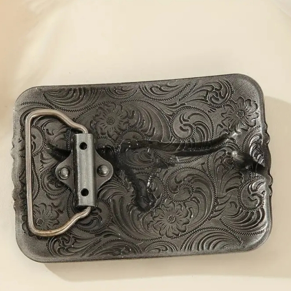 New silver bull head longhorn steer belt buckle
